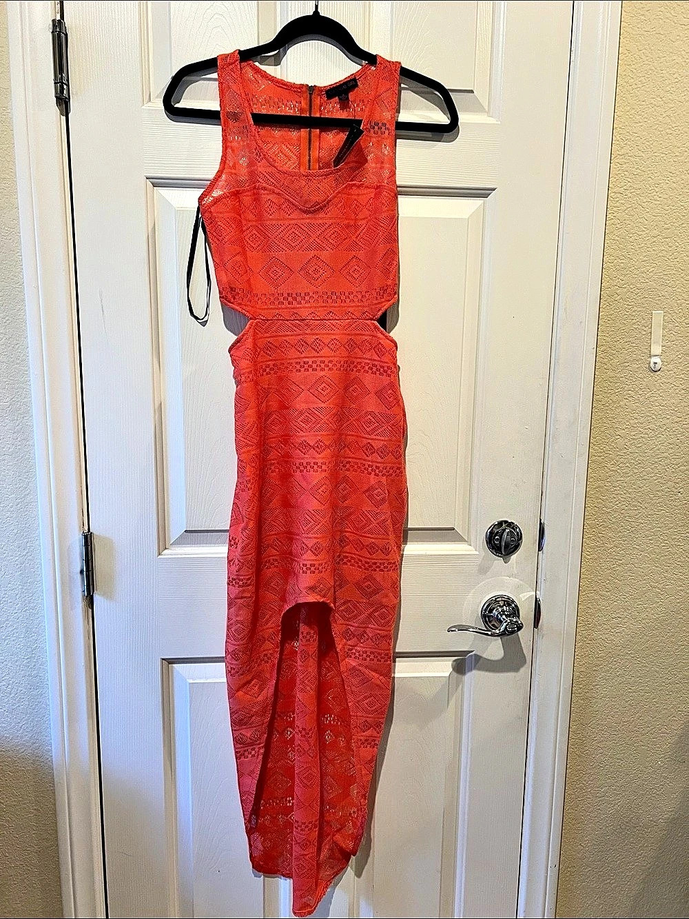 Material Girl Los Angeles Geometric Lace Maxi Dress in Orange Size Small NWT